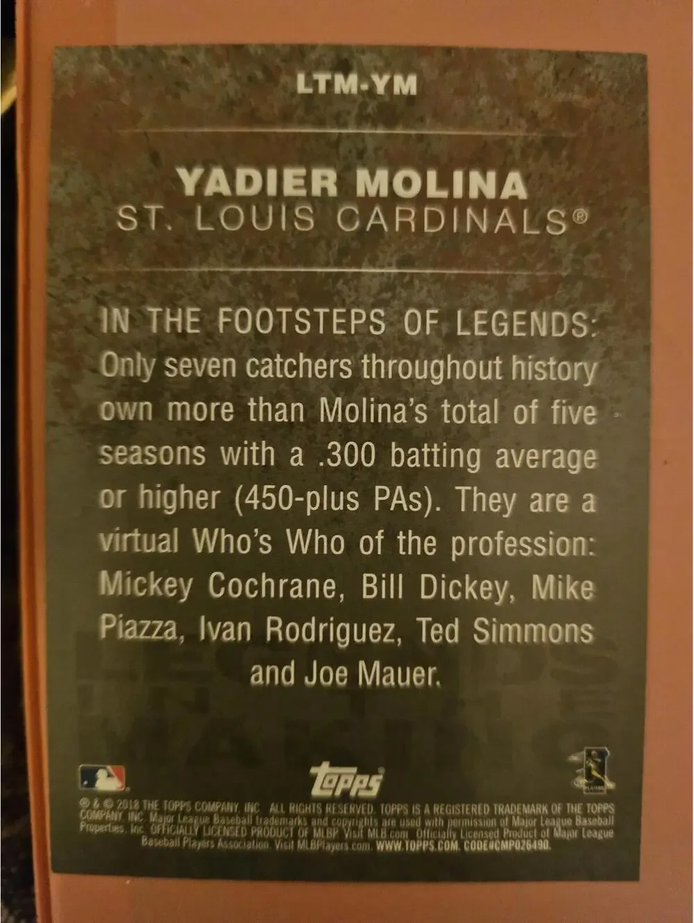 Yadier Malina BLUE 2018 Topps Update Legends in the Making #LITM-YM - RAW Mint